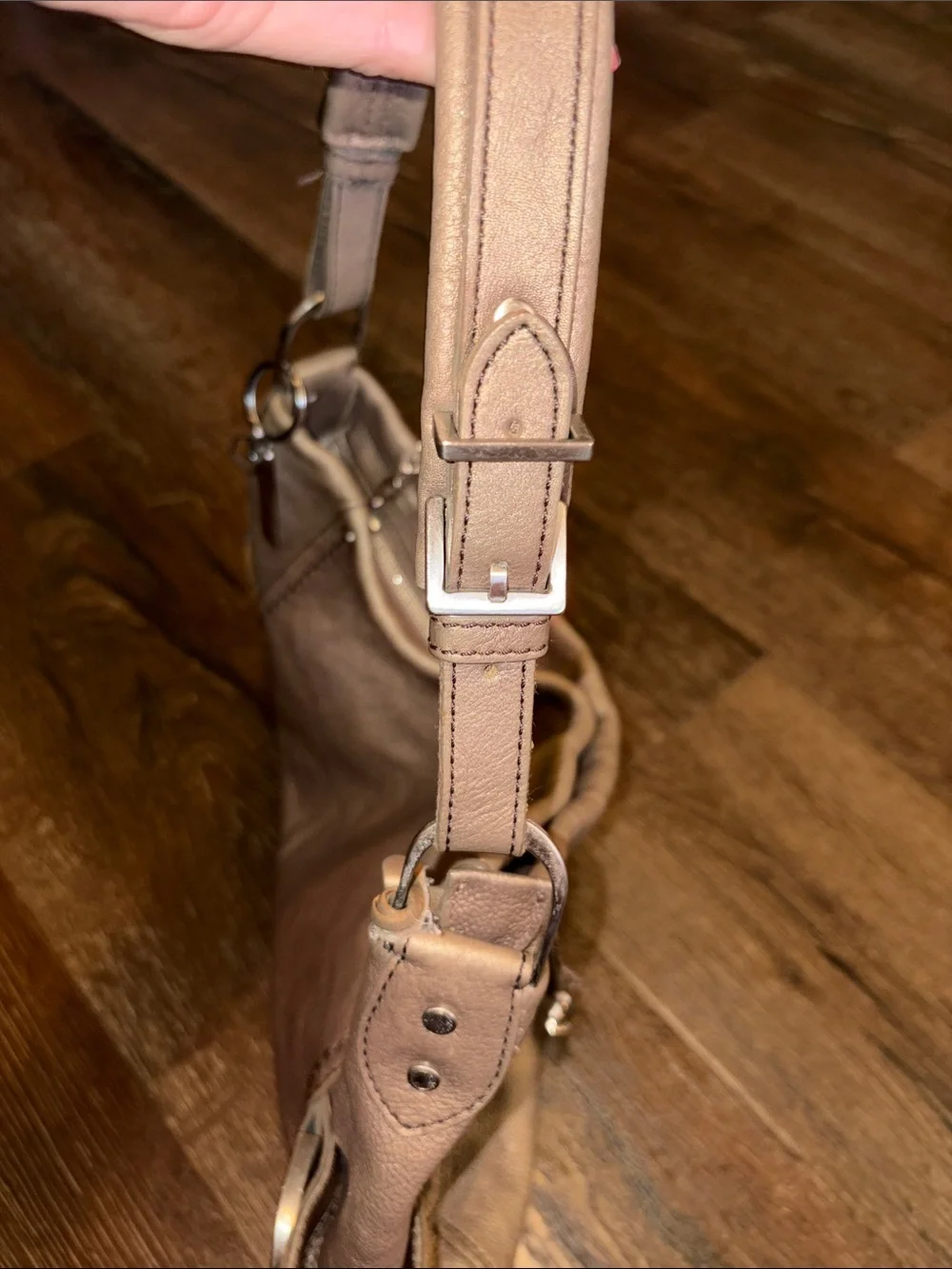 Cole Haan Metallic Bronze Pebble Leather Hobo Shoulder Bag Tassel VGUC